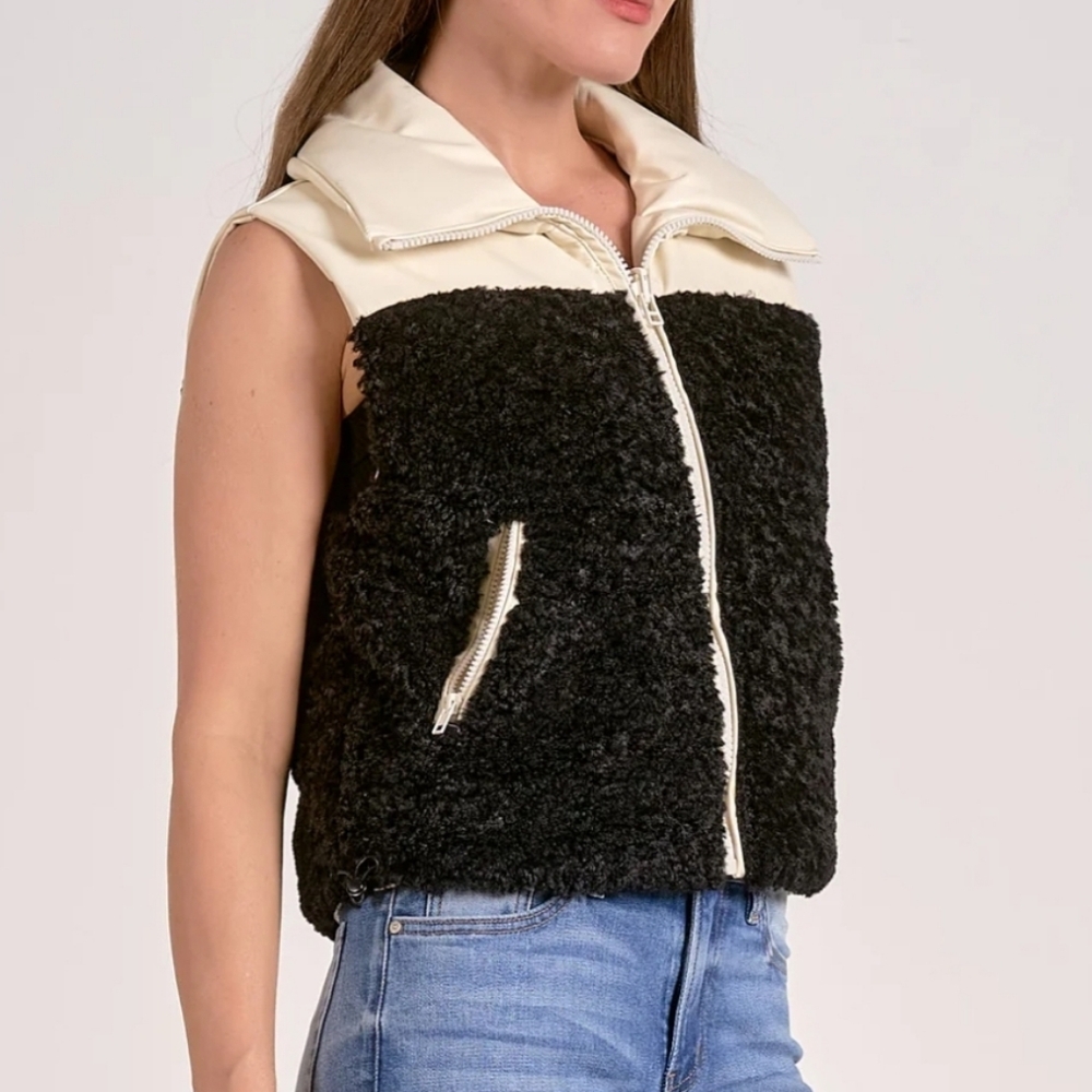 Elan Faux Leather And Fleece Reversible Vest